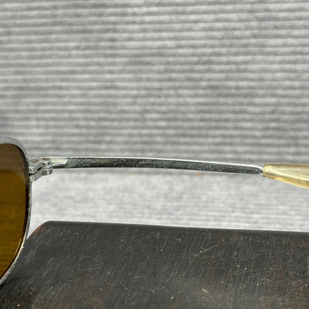 Vintage Aviator 60s Style AO Sunglasses Silver Tone Metal Frame Amber Navigator